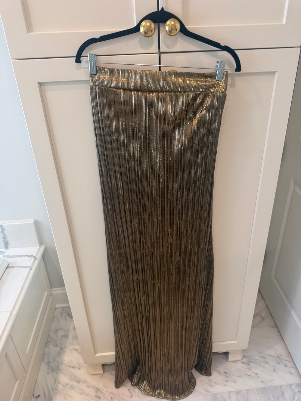 Show Me Your MuMu Metallic Gold Strapless Pleated Maxi Dress